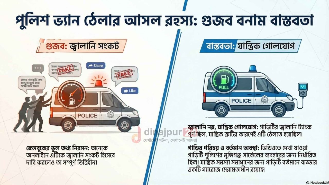 তেল ফুরিয়ে নয়, যান্ত্রিক ত্রুটিতে ঠেলতে হয় পুলিশের সেই গাড়ি